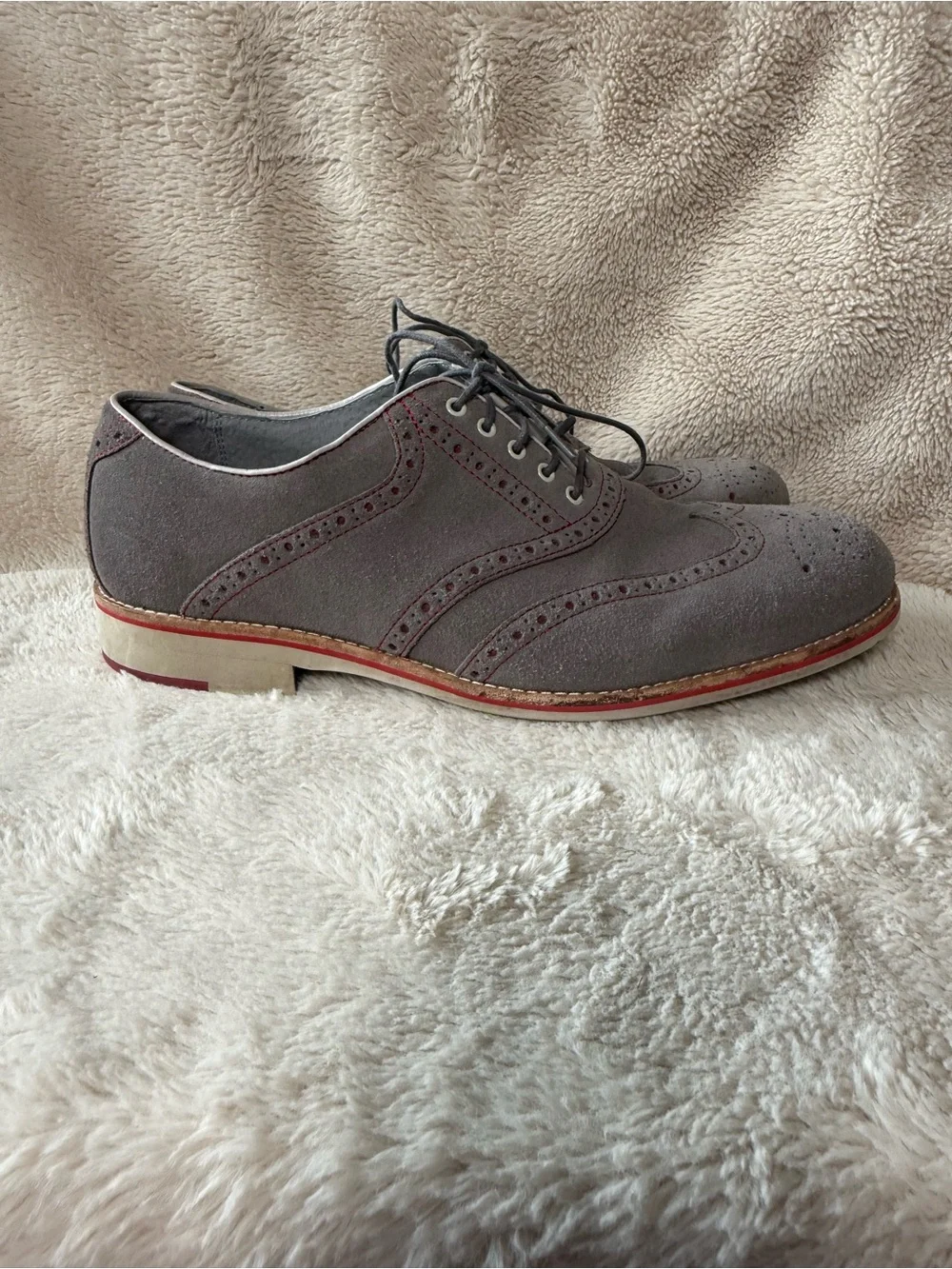Johnston & Murphy Holden Wingtip Dress Oxfords Grey Suede Sheepskin Men’s 12M